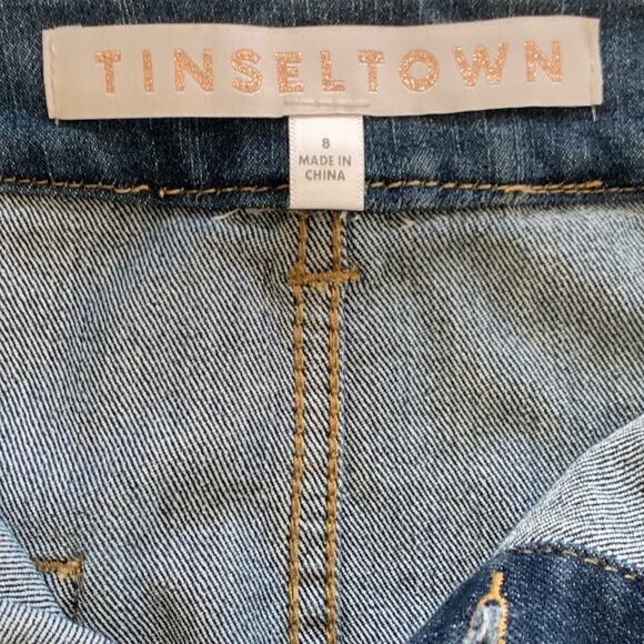 Tinseltown Jean Mini Skirt Blue Silver Button Front Denim Jean Mini Skirt Size 8 - Picture 2 of 7